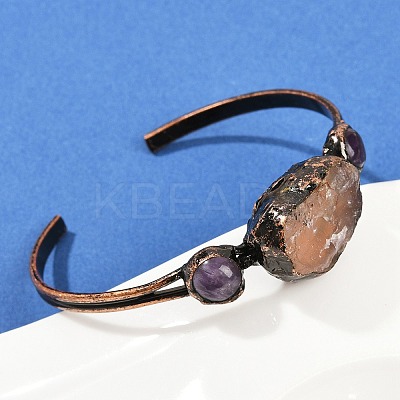 Natural Rose Quartz & Amethyst Cuff Bangles G-B149-16R-06-1