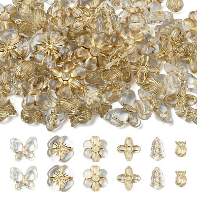 60G 6 Styles Metal Enlaced Transparent Acrylic Beads MACR-YW0003-43-1