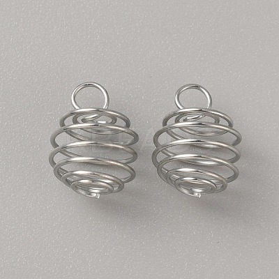 Stainless Steel Spiral Bead Cage Pendants STAS-WH0016-57P-1