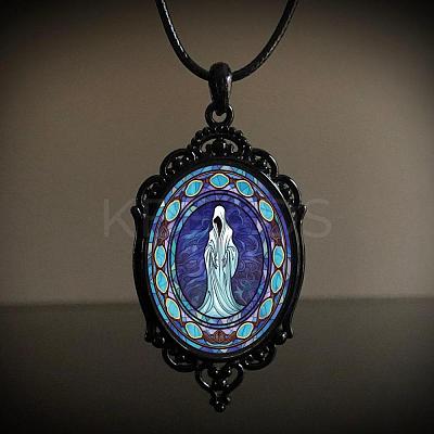 Oval Gothic Alloy Glass Halloween Pendant Necklaces for Women FS-WG73C21-06-1