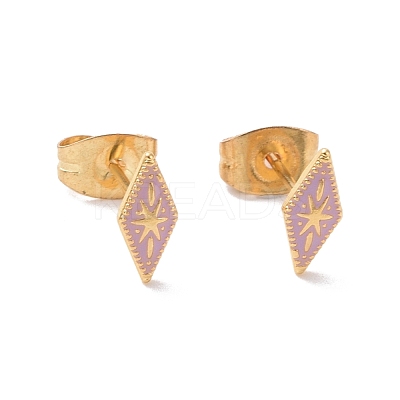 Enamel Rhombus with Star Stud Earrings with 316L Surgical Stainless Steel Pins EJEW-P204-02G-1