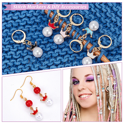 Resin Imitation Pearl Crown Pendant Locking Stitch Markers HJEW-AB00093-1