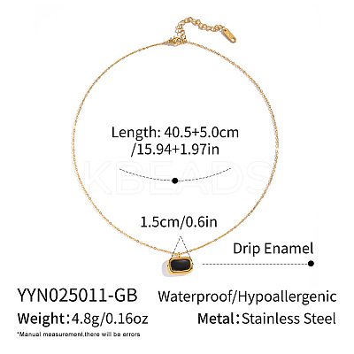 Minimalist 304 Stainless Steel Black Enamel Rectangle Pendant Necklaces for Women BF7905-1-1