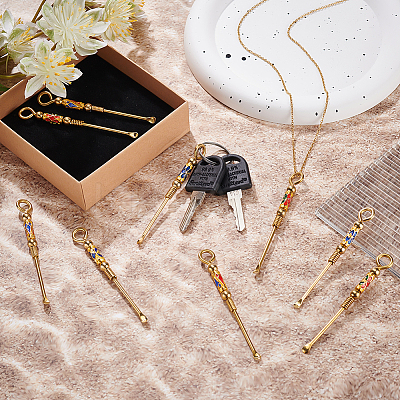 9Pcs 3 Colors Brass Enamel EarPicks AJEW-OC0004-74-1