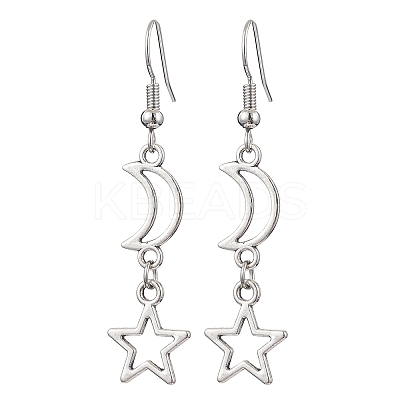 Moon & Star Hollow Alloy Dangle Earrings for Women EJEW-JE05627-1