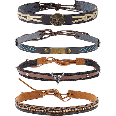 4Pcs 4 Styles Imitation Leather Southwestern Cowboy Hat Belt AJEW-CP0007-21-1
