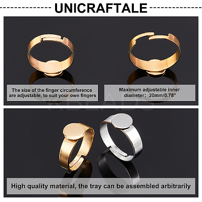 20Pcs 2 Colors Ion Plating(IP) Adjustable 304 Stainless Steel Finger Rings Components STAS-UN0032-61-1