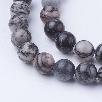 Natural Netstone Round Beads Strands G-G735-90-8mm-1