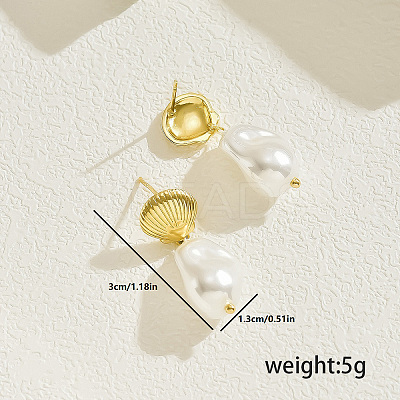 Vintage Brass Jewelry with Imitation Pearl Pendant Shell Shape Stud Earrings VZ9917-1-1