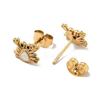 Ion Plating(IP) Enamel Crab Stud Earrings with 316 Surgical Stainless Steel Pins EJEW-A081-01G-1