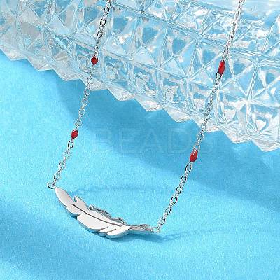 304 Stainless Steel Feather Link Bracelets for Women BJEW-A036-17P-1