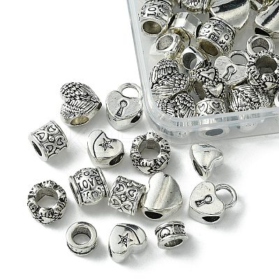 60Pcs 10 Styles Tibetan Style Alloy European Beads MPDL-FS0001-02A-1