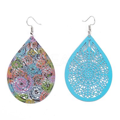 Spray Painted Stainless Steel Teardrop Dangle Earrings EJEW-I256-07P-1