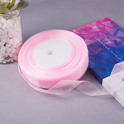 Breast Cancer Pink Awareness Ribbon Making Materials Sheer Organza Ribbon RS20mmY043-1