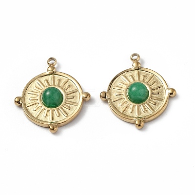 PVD Vacuum Plating 201 Stainless Steel Natural Malaysia Jade Pendants STAS-C064-VC887-1
