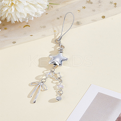 1Pc Star & Bowknot Acrylic & Glass & Alloy Cell Phone Strap Charm Hanging Keychain for Women AJEW-LP0004-58-1