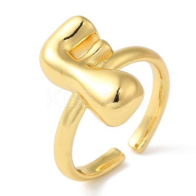 Initials Brass Open Cuff Ring for Women RJEW-N046-02F-G-1