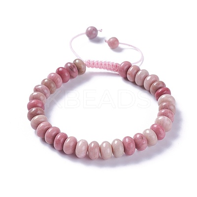 Adjustable Natural Rhodonite Braided Bead Bracelets BJEW-F369-A14-1