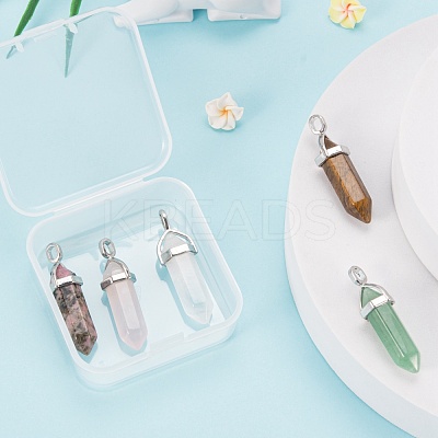 5Pcs 5 Style Natural Gemstone Pointed Pendants G-FS0001-26-1