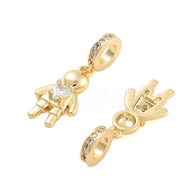 Brass Pave Clear Cubic Zirconia European Dangle Charms KK-U009-08A-G-1