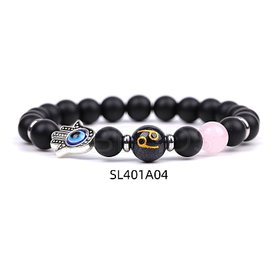 Natural Dyed & Heated Black Agate & Rose Quartz Stretch Bracelets PW-WG62314-02-1