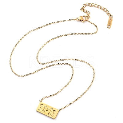 304 Stainless Steel 11:11 Number Rectangle Pendant Necklace with Cable Chains for Women NJEW-NH0001-04G-1