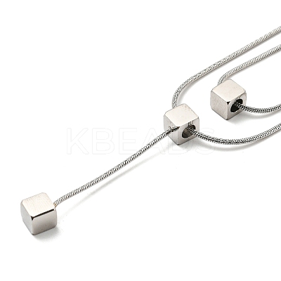 Non-Tarnish 304 Stainless Steel Round Snake Chains Double Layer Necklaces BJEW-K257-03P-1