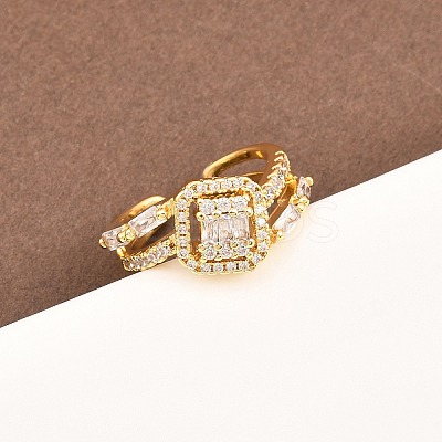 Brass Micro Pave Cubic Zirconia Cuff Rings for Women RJEW-Z113-51G-1