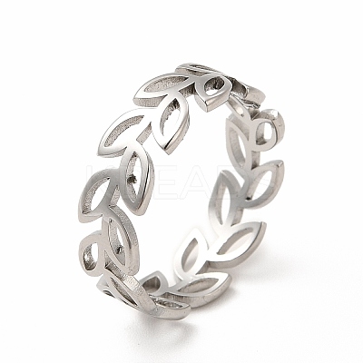Non-Tarnish 304 Stainless Steel Hollow Out Leafy Branch Finger Ring for Women RJEW-B027-06P-1