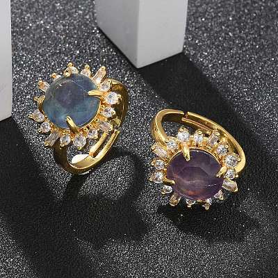 Sunflower Natural Fluorite Finger Rings RJEW-B113-03G-01-1