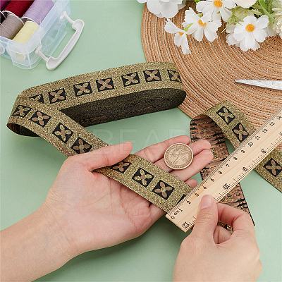 10M Ethnic Style Polyester Flower Jacquard Ribbon OCOR-WH0090-038C-1