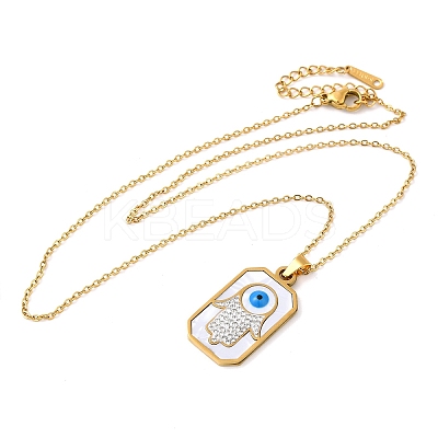 Hamsa Hand with Evil Eye Natural Shell Enamel Pendant Necklaces NJEW-E104-06G-1