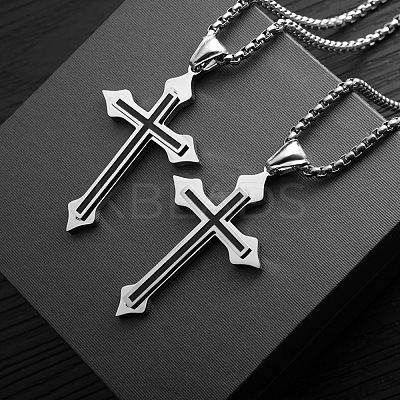 Cross Alloy Black Enamel Pendant Necklaces FS-WGF2765-01-1