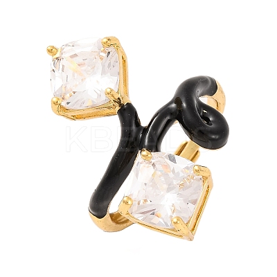 Rhombus Brass Micro Pave Clear Cubic Zirconia Adjustable Rings RJEW-U009-13G-1