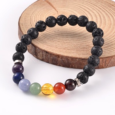 Natural Lava Rock Beaded Stretch Bracelets X-BJEW-JB02184-05-1