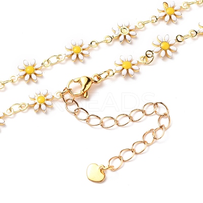 Brass Enamel Daisy Link Chain Anklets AJEW-AN00337-1