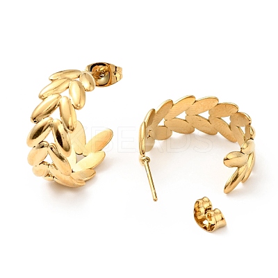 Leaf Wrap Stud Earrings EJEW-G293-03G-1