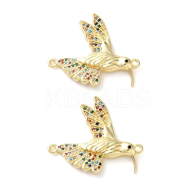 Rack Plating Brass Colorful Cubic Zirconia Bird Connector Charms KK-C084-14G-1