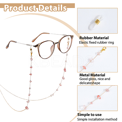2Pcs Alloy & Cherry Quartz Glass Chips Chains for Eyeglasses HJEW-FH00128-1