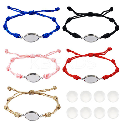 10Pcs 5 Colors DIY Blank Dome Braided Nylon Threads Adjustable Link Bracelet Makings Kits AJEW-TA00026-1