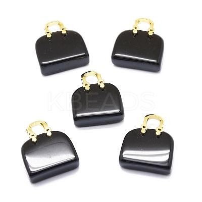 Natural Obsidian Brass Pendants KK-E274-01G-07-1