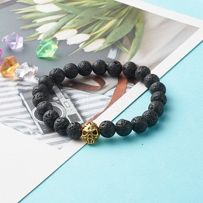 Natural Lava Rock Round Beads Stretch Bracelet BJEW-JB06832-1