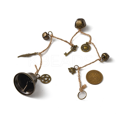 Iron Bell with Alloy Key/Feather/Elephant Pendant Decorations HJEW-JM02220-1