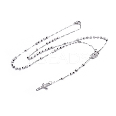 Non-Tarnish 304 Stainless Steel Rosary Bead Necklaces for Easter NJEW-L159-06P-1