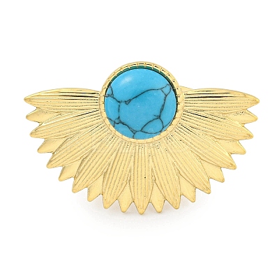 Ion Plating(IP) 304 Stainless Steel Synthetic Turquoise Cuff Rings G-Z056-07G-04-1