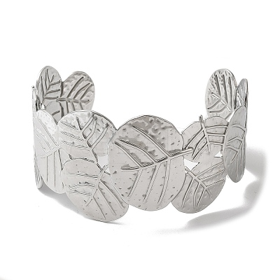 Stainless Steel Chunk Leaf Open Cuff Bangles for Women BJEW-G719-17P-1