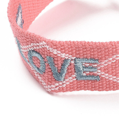 Word Love Polycotton(Polyester Cotton) Braided Bracelet with Tassel Charm BJEW-F429-06-1