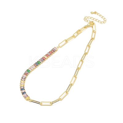 Colorful Cubic Zirconia & Paperclip Chain Necklace for Girl Women Gift NJEW-A005-07G-1