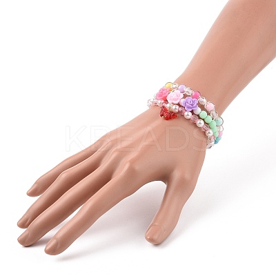 3Pcs 3 Style Acrylic Flower & Imitation Pearl Beaded Stretch Bracelets Set BJEW-JB09105-1