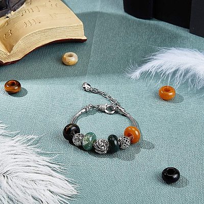 Natural Brecciated Jasper & Yellow Jade & Tiger Eye & Indian Agate & Black Agate(Dyed & Heated) European Beads G-NB0001-42-1